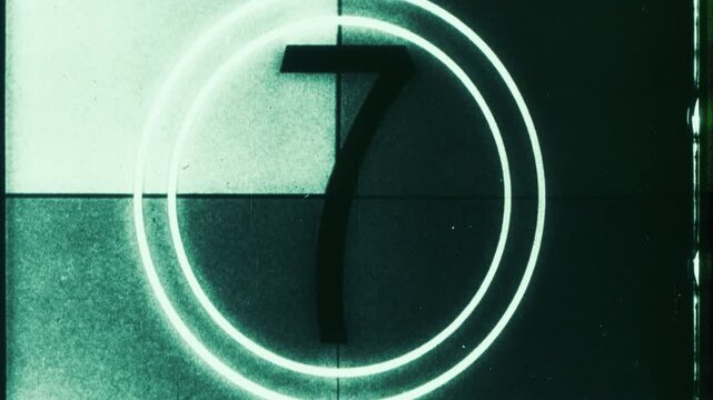 Vintage Film Countdown Timer Number Seven Retro Style.