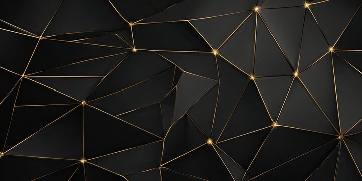Abstract background black triangles outlined in gold, connected by glowing golden dots