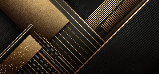 Obraz premium Abstract background features gold lines and geometric shapes on dark backdrop