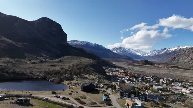 Small village of El Chalten in Patagonia, Argentina. Surrounded by Andes mountains in Los Glaciares National Park.
