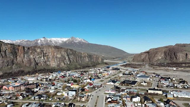 Small village of El Chalten in Patagonia, Argentina. Surrounded by Andes mountains in Los Glaciares National Park.