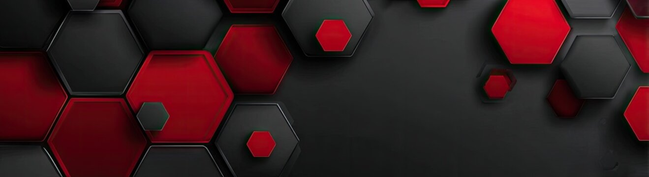 Abstract background of dark grey and red geometric hexagons on gray backdrop