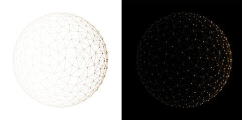 Abstract Golden Plexus Spheres - Futuristic Wireframe Network Connection on Black Background © ellyson