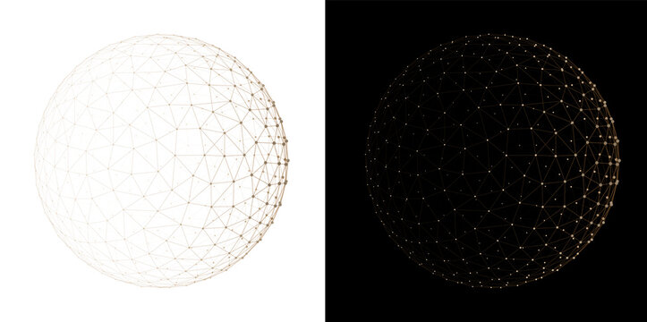 Abstract Golden Plexus Spheres - Futuristic Wireframe Network Connection on Black Background