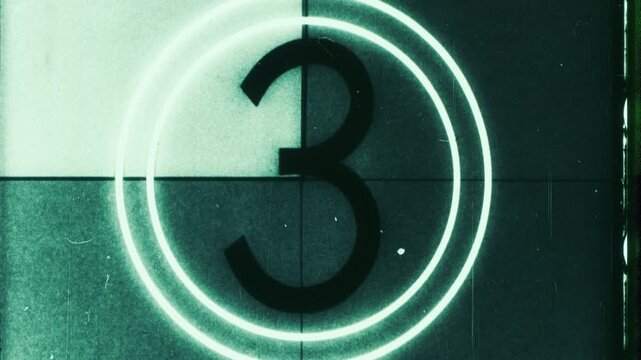 Vintage Film Countdown Timer Showing Number Three.