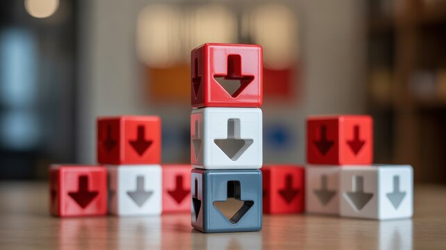 Stacked blocks with downward arrows representing decrease or decline