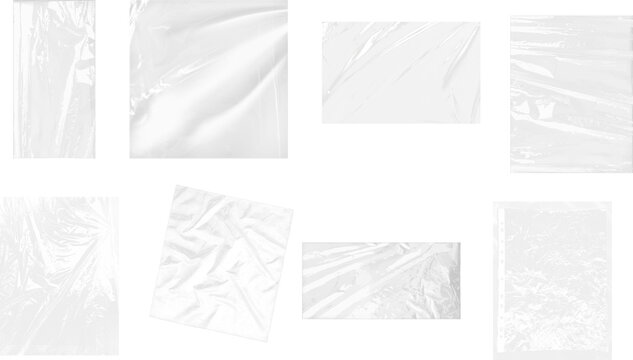 Crumpled Plastic Wrap Transparent Transparent stretch plastic wrap texture. Realistic polyethylene wrapping stretch film background. Vector transparent cellophane Realistic plastic wrap texture 