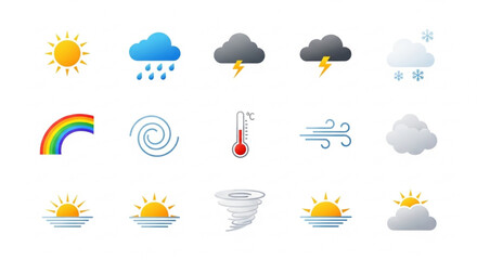 Naklejka premium Weather icons with gradient colors, showing different conditions.