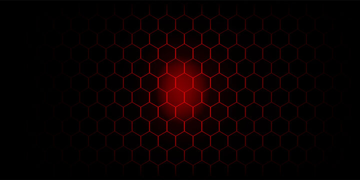 Abstract futuristic dark Metallic  Hexagons with Glowing red light ,3D Rendering.