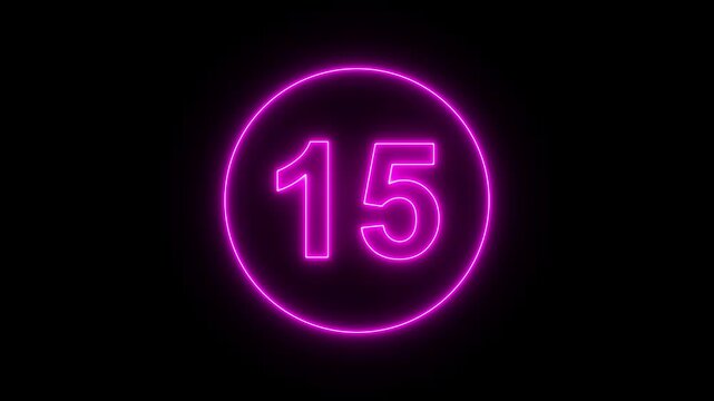 Neon Circle countdown timer animation from 20 to 0 second animation on black background with alpha channel, 20 seconds countdown timer, Countdown video. 4k animation