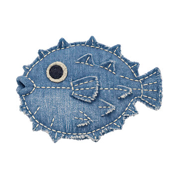 PNG Denim fish patch design.