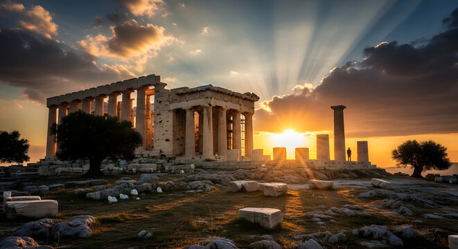 Ancient Greek Temple Ruins at Sunset 1.