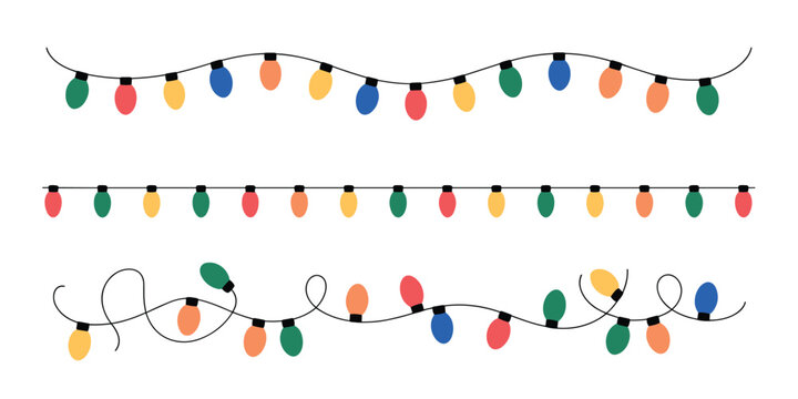 String Lights In Various Wavy And Straight Arrangements On White christmas lights holiday lights