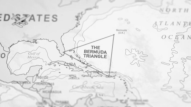 Bermuda Triangle Location Map. North Atlantic Ocean Mystery Region Animation.