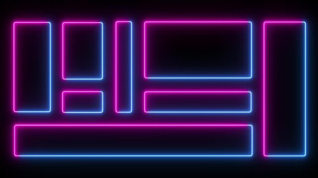 Glowing neon banners, Modern futuristic UI design elements. &ldquo;Neon Rectangular Frame&rdquo; is a stylish 4K animation featuring a bright neon rectangular frame with light effects on a black background.