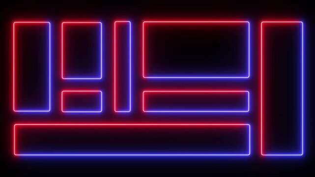 Glowing neon banners, Modern futuristic UI design elements. &ldquo;Neon Rectangular Frame&rdquo; is a stylish 4K animation featuring a bright neon rectangular frame with light effects on a black background.