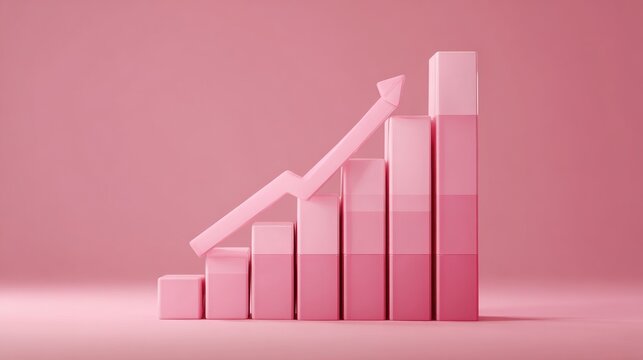 profit graph rising clean on a pink isolated background