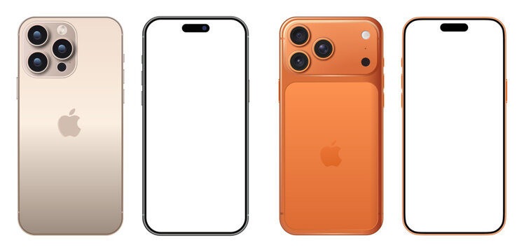 Apple iPhone 16 Pro Max and iPhone 17 Smartphone Front and Back Device Frame Mockup for Mobile App Presentation.Apple iPhone 16 Pro Max and iPhone 17 Modern Smartphone Device Frame and Screen Display 