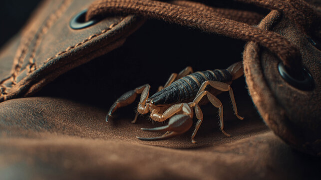 Scorpion Hiding Inside Brown Leather Boot, a Dangerous Surprise