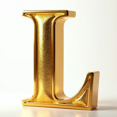 Golden letter L is isolated on white background. Shiny metallic 3D alphabet character, luxury design element for branding or typography projects. Elegant symbol with rich texture.