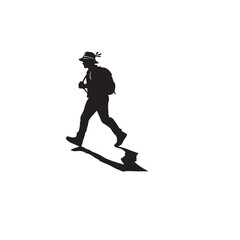 Fototapeta premium Man Walking Silhouette With Backpack On White Background For Travel Concepts