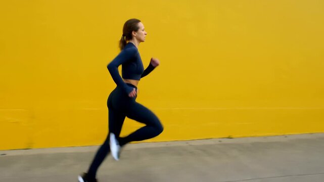 Enthusiastic Woman Athlete Showcasing Strength With Fast Pace During Morning City Workout Session
