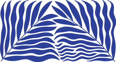Abstract blue palm leaves and wavy lines pattern on white background vector illustration © Emon