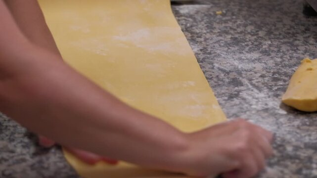 Hands Sculpting Italian Pasta With Flour, Skilled Chef Making Homemade Italian Pasta Using Fresh Ingredients, Preparing Traditional Italian Pasta Ravioli In Kitchen, Authentic Cooking Process