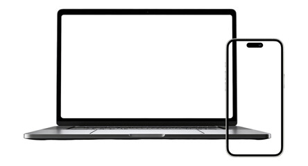 PARIS - France - September 19, 2025: Newly released Apple Macbook Air and Iphone 14, Silver color. Side view. 3d rendering laptop mockup on white background © Design Zone