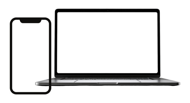 Mobile phone and laptop isolated on transparent background