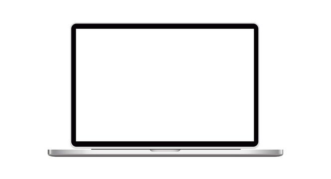 Modern laptop computer screen isolated on transparent background with shadows