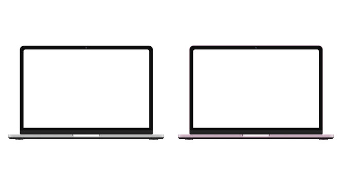 Modern laptop set computer screen isolated on transparent background with shadows