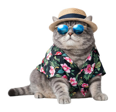 PNG Stylish cat in tropical attire