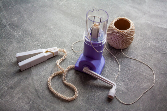 French knitting spool tool with yarn &ndash; knitting dolly for making cord