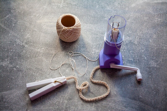 French knitting spool tool with yarn &ndash; knitting dolly for making cord
