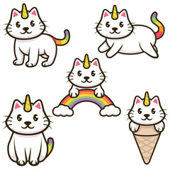 Fototapeta premium Set of cute unicorn cat mascot designs.