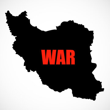 Iran map with the word "war" isolated on white background