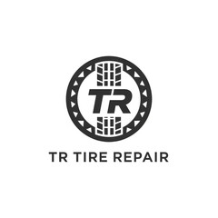Obraz premium Monochrome TR Tire Repair Logo Design for Automotive Service or Mechanic Shop