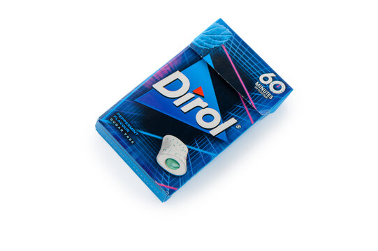 March 9, Tbilisi, Georgia Dirol Ice Mint Chewing Gum Isolated on White Background