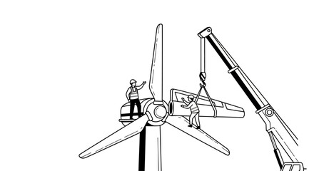 Wind turbine assembly with crane. © ayana