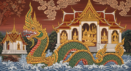 Fototapeta premium Ornate Naga Serpent Deity Guardian of Sacred Temples.