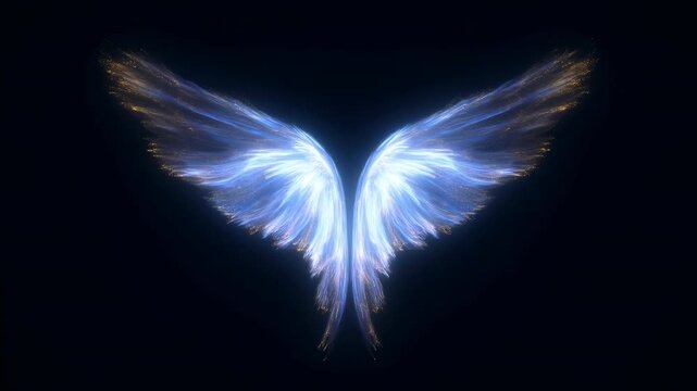 Luminescent Angel Wings Spread Over Shadowed Background With Shimmering Golden Sparks And Soft Glow Trails