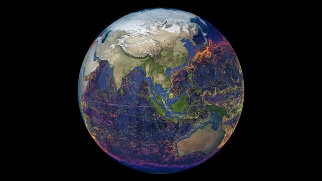 Graphic representation of ocean currents in waters of the world with temperature representation. Elements of this image furnished by NASA