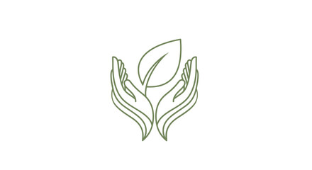 Obraz premium Hands holding a green leaf symbol.