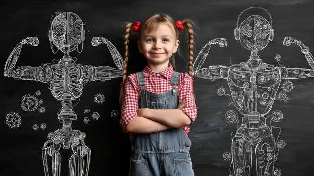 Young student imagining artificial general intelligence and future machine intelligence