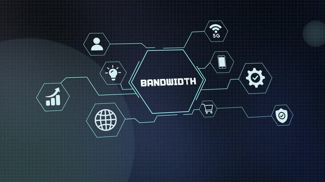  Digital bandwidth and connectivity concept with hexagon icons of high speed data networking and telecommunication.