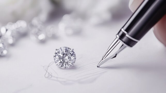 Detailed diamond sketch, pen, and jewels.  Expertly crafted jewelry design
