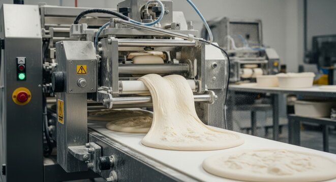 Industrial dough processing machine in commercial bakery