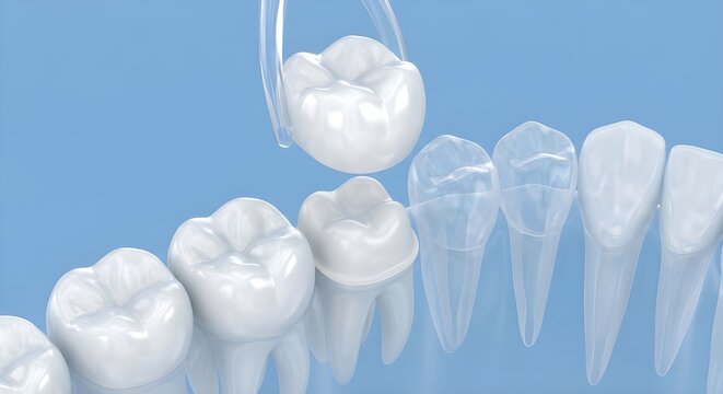 Ilustraci&oacute;n Dental de Colocaci&oacute;n de Corona en Diente Preparado