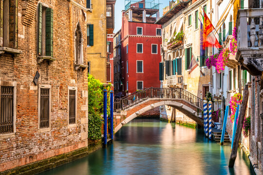 Ponte del Remedio bridge in Venice Italy. The Ponte del Remedio bridge is a stone bridge located in the Castello district of Venice, Italy, spanning the Rio del Palazzo canal.
